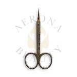 Professional manicure scissors with curved sharp tip by Aerona Beauty, model AB-1601, stainless steel grooming tool for precise nail and cuticle trimming.