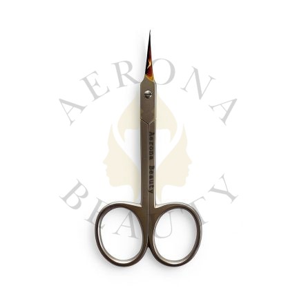 Professional manicure scissors with curved sharp tip by Aerona Beauty, model AB-1601, stainless steel grooming tool for precise nail and cuticle trimming.