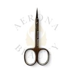 Manicure scissors with narrow blades for smooth cuticle cutting.