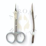 Stainless steel cuticle scissors for precise nail grooming, perfect for beauty professionals and wholesale purchases.