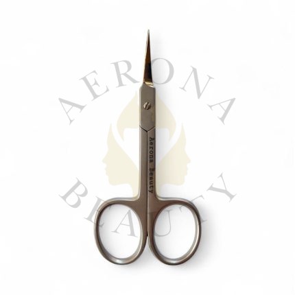 Stainless steel cuticle scissors with sharp pointed blades for precise nail trimming.